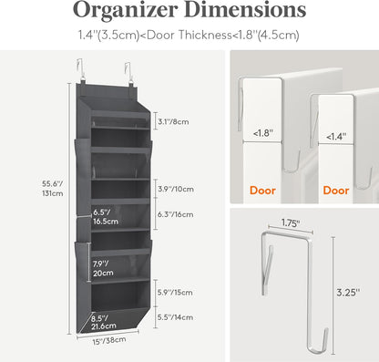 Over the Door Organizer with 5 or 6 or 10 Large Pockets - Hanging Storage Bag for Bedroom, Bathroom & Nursery - Heavy Duty Space-Saver