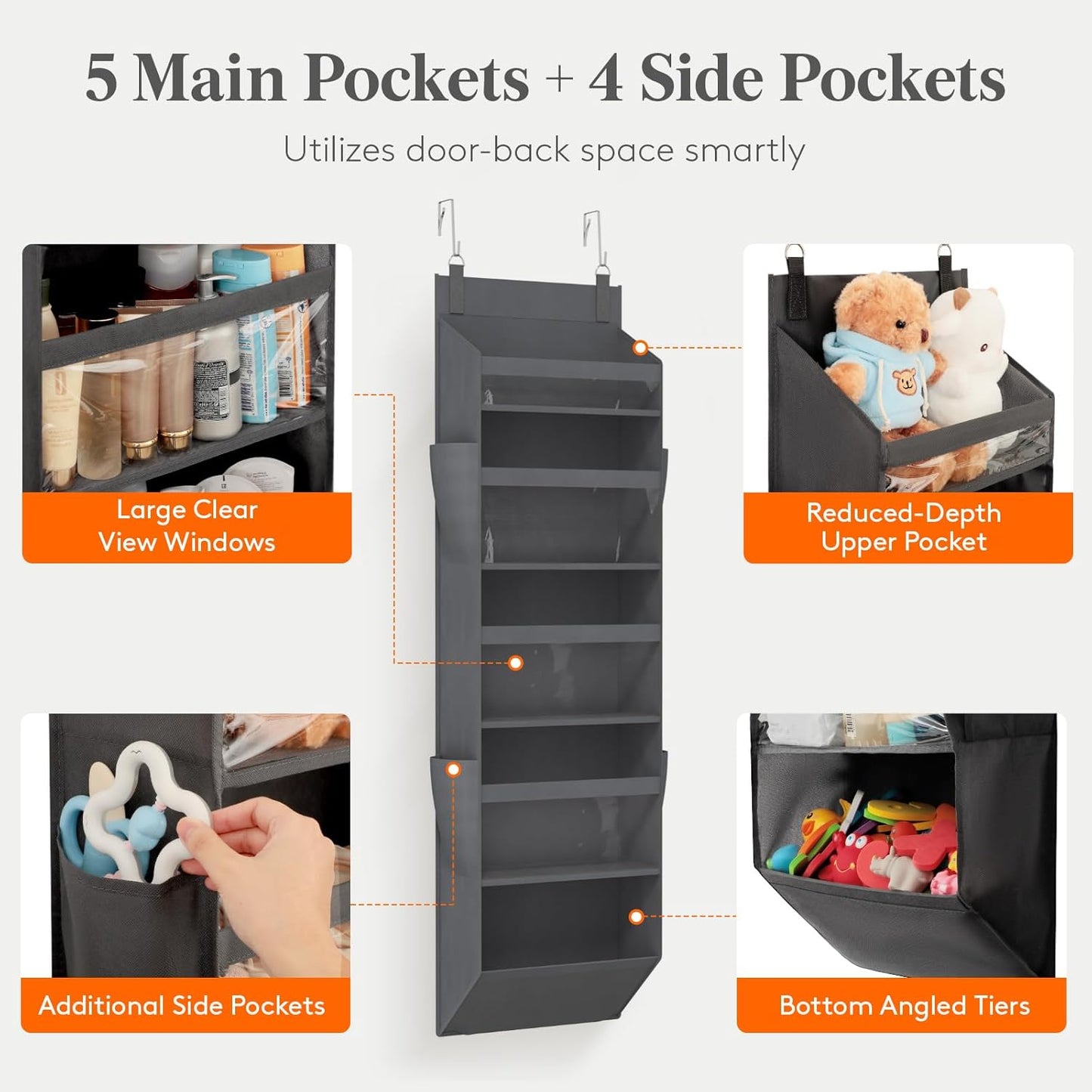 Over the Door Organizer with 5 or 6 or 10 Large Pockets - Hanging Storage Bag for Bedroom, Bathroom & Nursery - Heavy Duty Space-Saver