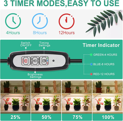 LED Grow Light, Full Spectrum Grow Light with 4 Dimmable Levels and Auto On/Off Timer, 135 Leds Plant Grow Lamp for Seedlings, Veg, Bloom and Succulents, Ideal for Indoor Plants,One Pack
