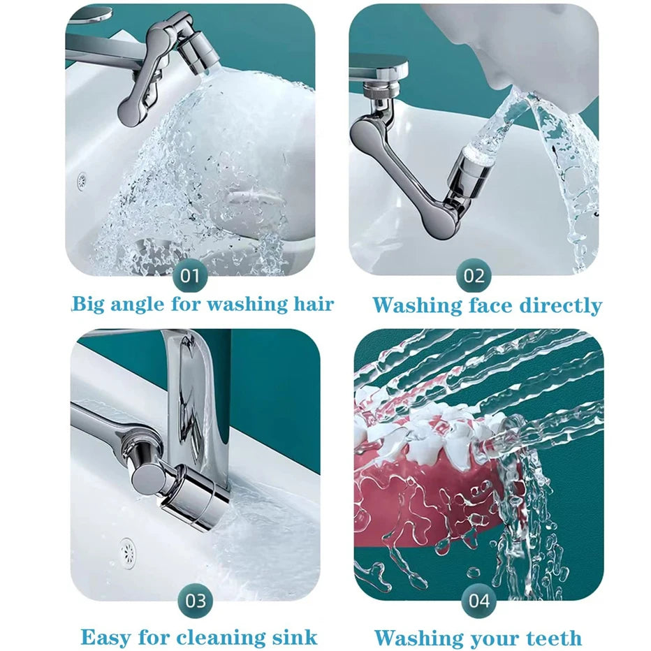 1080° Rotatable Faucet Extender & Aerator - Universal Robotic Arm Swivel Tap Nozzle - 2 Spray Modes for Bathroom & Kitchen Sink