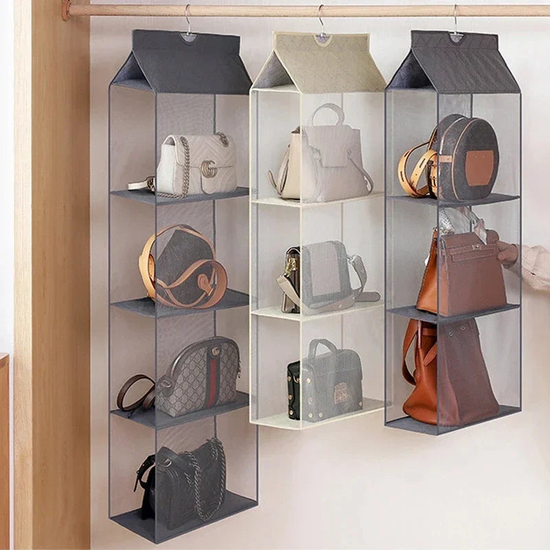 Stackable Handbag Storage Case | Multi-Slot Space-Saving Purse Organizer for Wardrobe | Foldable Oxford Fabric Bag with Easy-Access Design