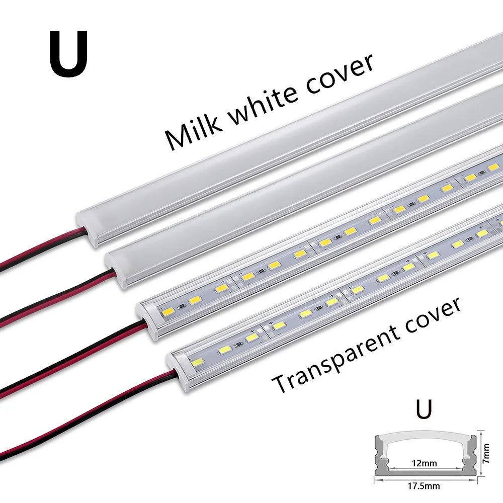 Premium LED Aluminum Channel & Light Bar Set | 50cm Rigid Strip Light for Home Decor | U/V-Shape Corner & Flat Mounts | 12V 5730 SMD