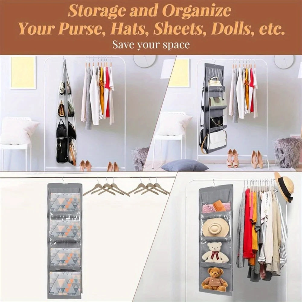 Stackable Handbag Storage Case | Multi-Slot Space-Saving Purse Organizer for Wardrobe | Foldable Oxford Fabric Bag with Easy-Access Design