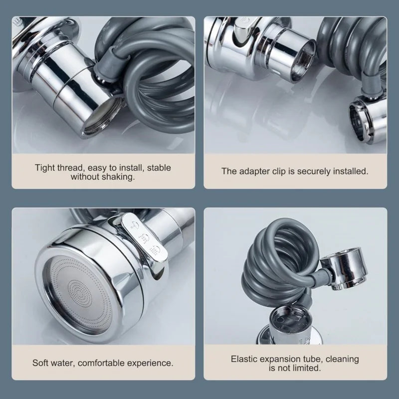 Flexible 360° Swivel Faucet Extension | Splash-Proof Multi-Mode Tap Sprayer | Universal Water-Saving Filter Tube for Easy Sink Cleaning
