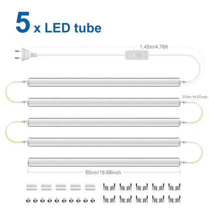 20-Inch T5 LED Tube Light with Switch - 1.64ft Under Cabinet Bar Lamp - Universal 110V-220V Plug-in Ceiling Light for Kitchen & Home