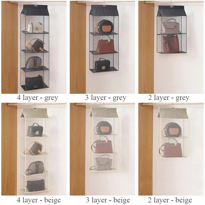 Stackable Handbag Storage Case | Multi-Slot Space-Saving Purse Organizer for Wardrobe | Foldable Oxford Fabric Bag with Easy-Access Design