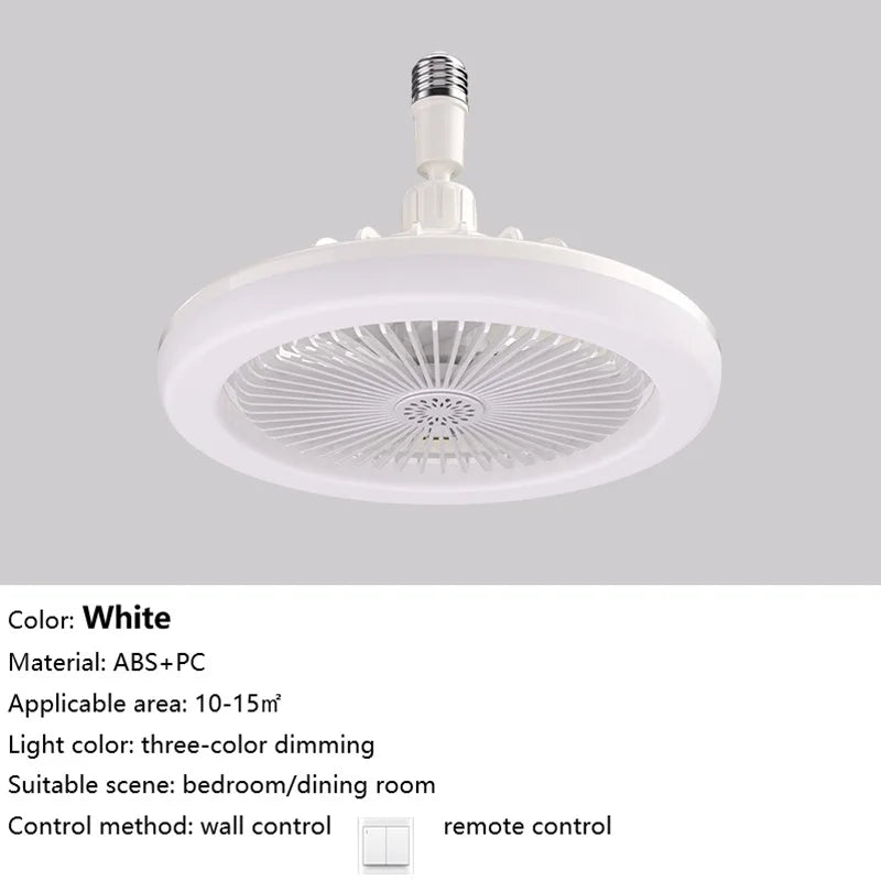Screw-In Socket Ceiling Fan with LED Light - Easy E27 Plug-and-Play Installation - 3-Speed Silent Fan with Dimmable 3-Color Lighting