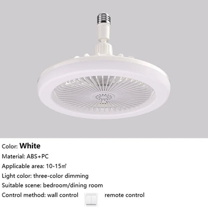 Screw-In Socket Ceiling Fan with LED Light - Easy E27 Plug-and-Play Installation - 3-Speed Silent Fan with Dimmable 3-Color Lighting