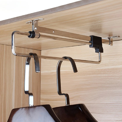 1Pc Pull-Out Wardrobe Clothes Rail - Adjustable Metal Hanging Storage Rod - Retractable Space-Saving Closet Organizer & Drying Rack