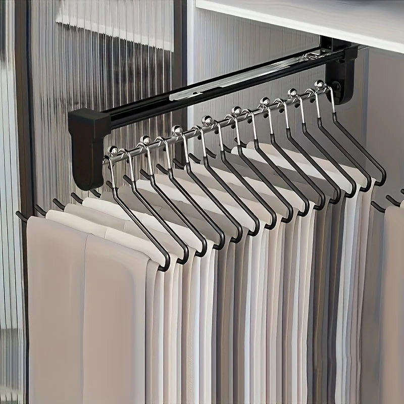 1Pc Pull-Out Wardrobe Clothes Rail - Adjustable Metal Hanging Storage Rod - Retractable Space-Saving Closet Organizer & Drying Rack