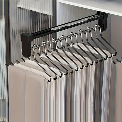1Pc Pull-Out Wardrobe Clothes Rail - Adjustable Metal Hanging Storage Rod - Retractable Space-Saving Closet Organizer & Drying Rack