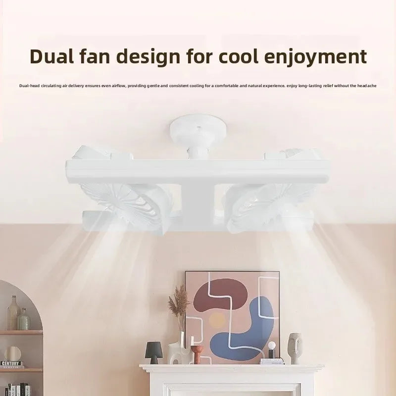 Dual Fan LED Ceiling Fan Light E27 Screw Base Silent Large Airflow Lamp for Bedroom Kitchen Home