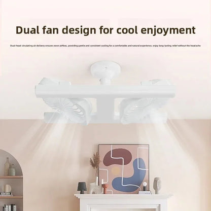 Dual Fan LED Ceiling Fan Light E27 Screw Base Silent Large Airflow Lamp for Bedroom Kitchen Home