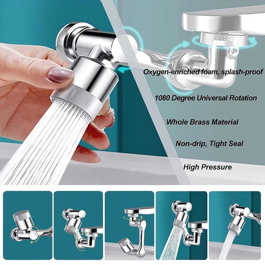 1080° Rotatable Faucet Extender & Aerator - Universal Robotic Arm Swivel Tap Nozzle - 2 Spray Modes for Bathroom & Kitchen Sink
