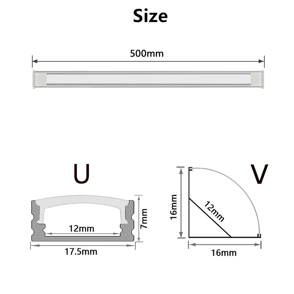 Premium LED Aluminum Channel & Light Bar Set | 50cm Rigid Strip Light for Home Decor | U/V-Shape Corner & Flat Mounts | 12V 5730 SMD