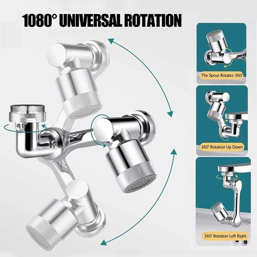 1080° Rotatable Faucet Extender & Aerator - Universal Robotic Arm Swivel Tap Nozzle - 2 Spray Modes for Bathroom & Kitchen Sink