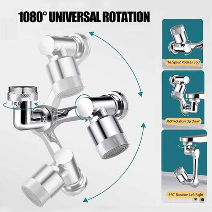 1080° Rotatable Faucet Extender & Aerator - Universal Robotic Arm Swivel Tap Nozzle - 2 Spray Modes for Bathroom & Kitchen Sink