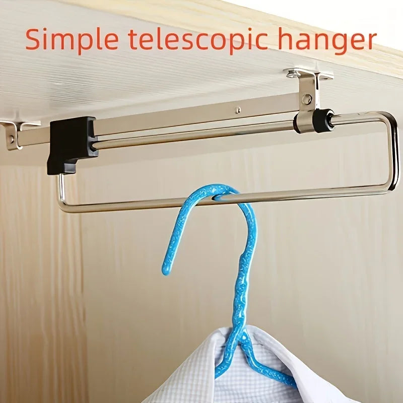 1Pc Pull-Out Wardrobe Clothes Rail - Adjustable Metal Hanging Storage Rod - Retractable Space-Saving Closet Organizer & Drying Rack