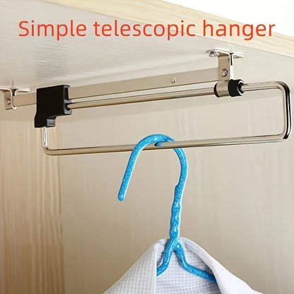 1Pc Pull-Out Wardrobe Clothes Rail - Adjustable Metal Hanging Storage Rod - Retractable Space-Saving Closet Organizer & Drying Rack