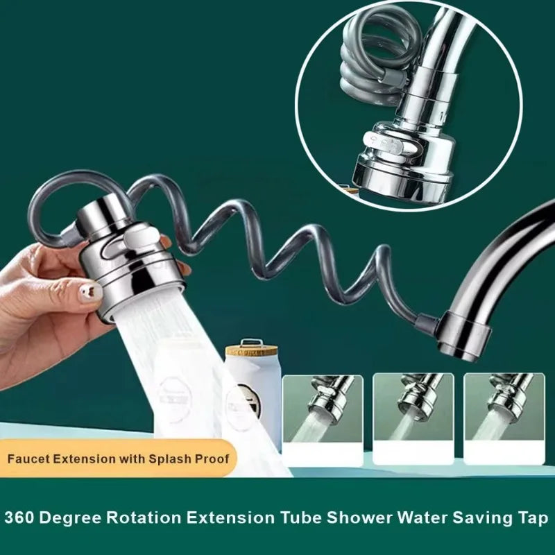 Flexible 360° Swivel Faucet Extension | Splash-Proof Multi-Mode Tap Sprayer | Universal Water-Saving Filter Tube for Easy Sink Cleaning