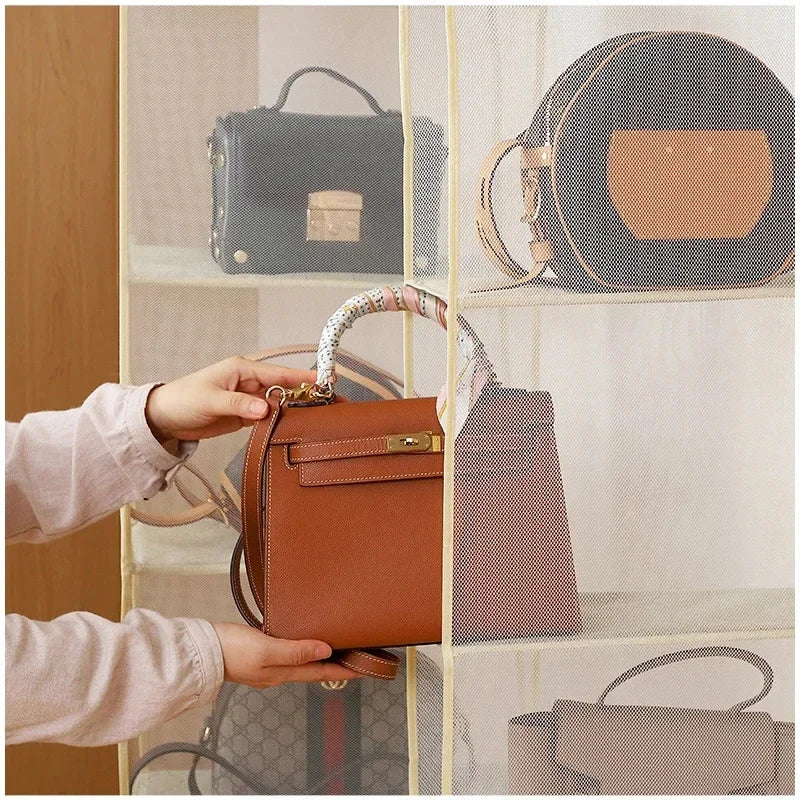 Stackable Handbag Storage Case | Multi-Slot Space-Saving Purse Organizer for Wardrobe | Foldable Oxford Fabric Bag with Easy-Access Design