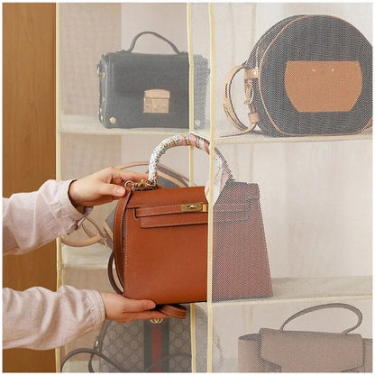 Stackable Handbag Storage Case | Multi-Slot Space-Saving Purse Organizer for Wardrobe | Foldable Oxford Fabric Bag with Easy-Access Design