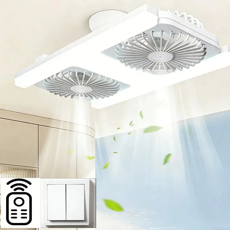 Dual Fan LED Ceiling Fan Light E27 Screw Base Silent Large Airflow Lamp for Bedroom Kitchen Home