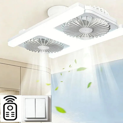 Dual Fan LED Ceiling Fan Light E27 Screw Base Silent Large Airflow Lamp for Bedroom Kitchen Home