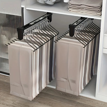 1Pc Pull-Out Wardrobe Clothes Rail - Adjustable Metal Hanging Storage Rod - Retractable Space-Saving Closet Organizer & Drying Rack