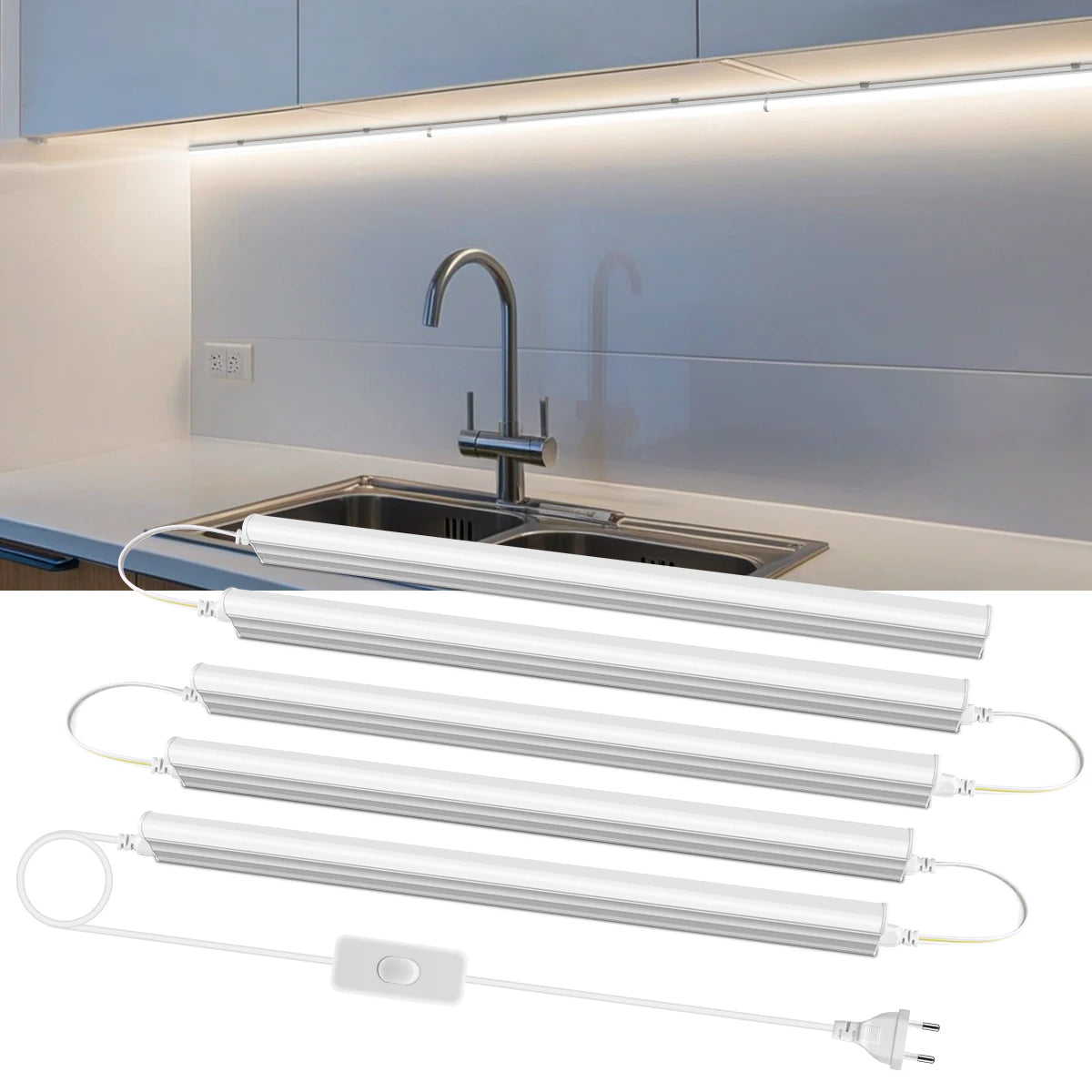 20-Inch T5 LED Tube Light with Switch - 1.64ft Under Cabinet Bar Lamp - Universal 110V-220V Plug-in Ceiling Light for Kitchen & Home