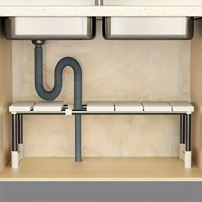 Adjustable Stainless Steel Under-Sink Organizer - Expandable Storage Rack for Kitchen & Bathroom - Stackable & Rust-Proof