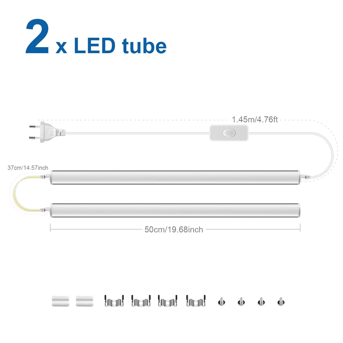 20-Inch T5 LED Tube Light with Switch - 1.64ft Under Cabinet Bar Lamp - Universal 110V-220V Plug-in Ceiling Light for Kitchen & Home