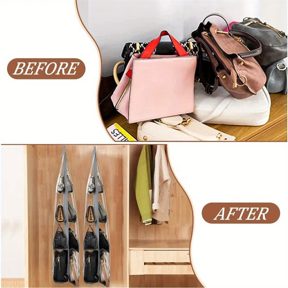 Stackable Handbag Storage Case | Multi-Slot Space-Saving Purse Organizer for Wardrobe | Foldable Oxford Fabric Bag with Easy-Access Design