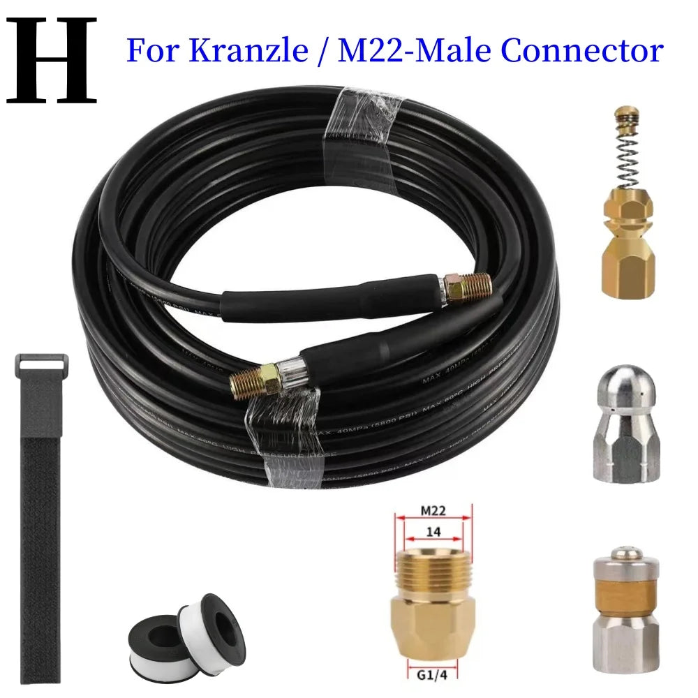 Sewer Cleaning Hose Pressure Hose High-Pressure Cleaning Machine Nozzle Pipeline Cleaning Nozzle, for Karcher Interskol Nilfisk