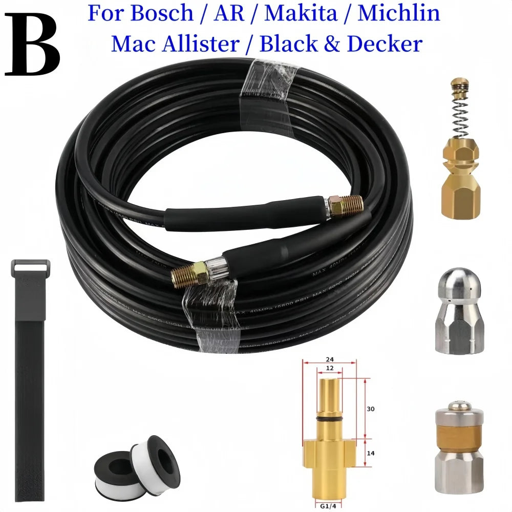 Sewer Cleaning Hose Pressure Hose High-Pressure Cleaning Machine Nozzle Pipeline Cleaning Nozzle, for Karcher Interskol Nilfisk