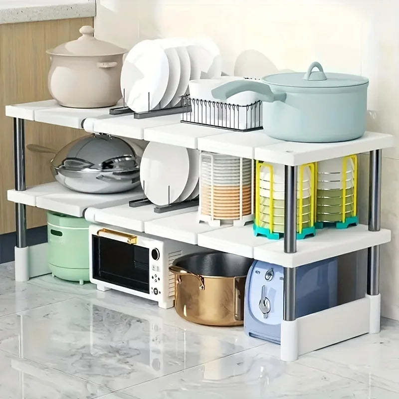 Adjustable Stainless Steel Under-Sink Organizer - Expandable Storage Rack for Kitchen & Bathroom - Stackable & Rust-Proof