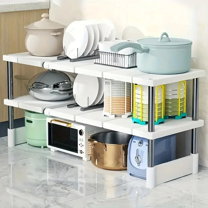Adjustable Stainless Steel Under-Sink Organizer - Expandable Storage Rack for Kitchen & Bathroom - Stackable & Rust-Proof