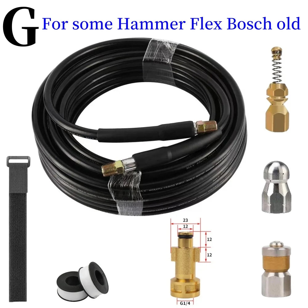 Sewer Cleaning Hose Pressure Hose High-Pressure Cleaning Machine Nozzle Pipeline Cleaning Nozzle, for Karcher Interskol Nilfisk