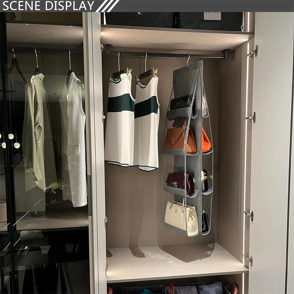 Stackable Handbag Storage Case | Multi-Slot Space-Saving Purse Organizer for Wardrobe | Foldable Oxford Fabric Bag with Easy-Access Design