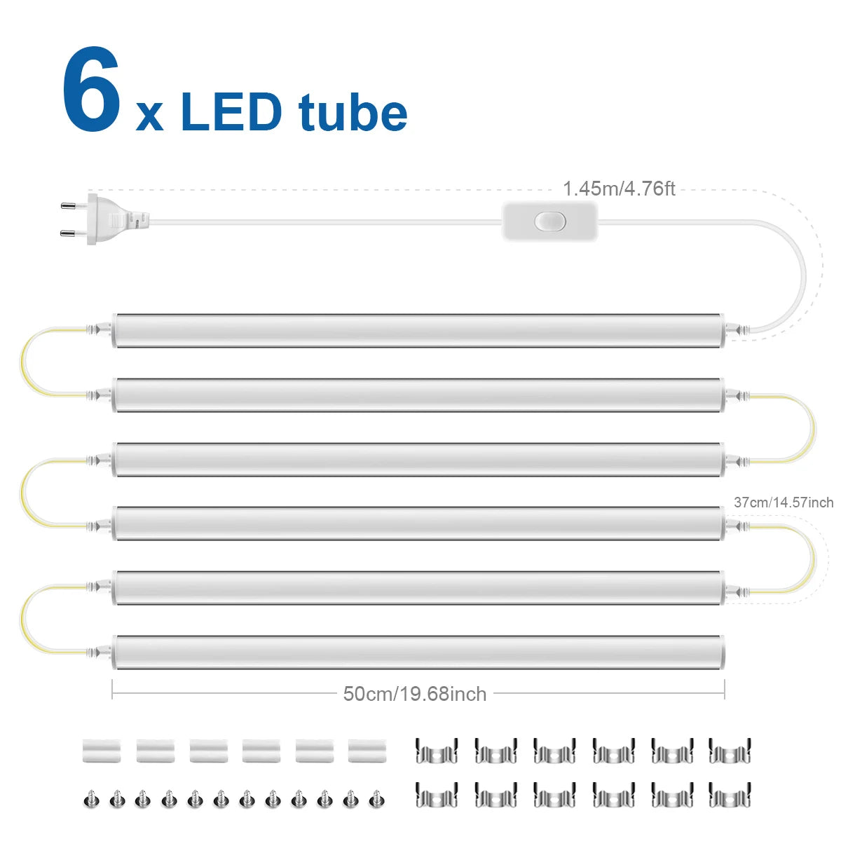 20-Inch T5 LED Tube Light with Switch - 1.64ft Under Cabinet Bar Lamp - Universal 110V-220V Plug-in Ceiling Light for Kitchen & Home
