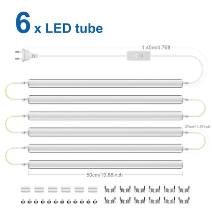 20-Inch T5 LED Tube Light with Switch - 1.64ft Under Cabinet Bar Lamp - Universal 110V-220V Plug-in Ceiling Light for Kitchen & Home