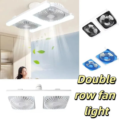Dual Fan LED Ceiling Fan Light E27 Screw Base Silent Large Airflow Lamp for Bedroom Kitchen Home