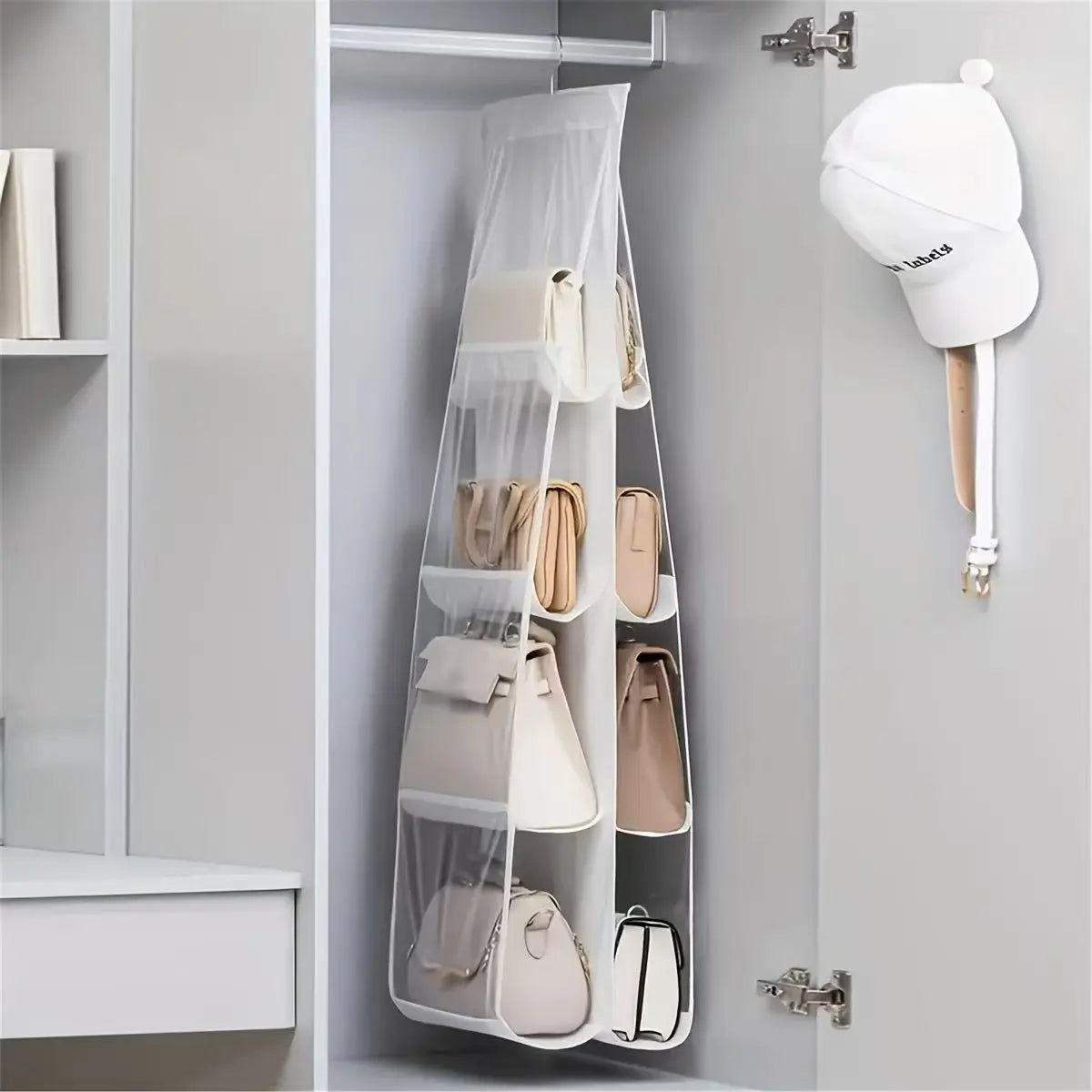 Stackable Handbag Storage Case | Multi-Slot Space-Saving Purse Organizer for Wardrobe | Foldable Oxford Fabric Bag with Easy-Access Design