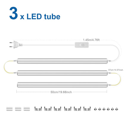 20-Inch T5 LED Tube Light with Switch - 1.64ft Under Cabinet Bar Lamp - Universal 110V-220V Plug-in Ceiling Light for Kitchen & Home