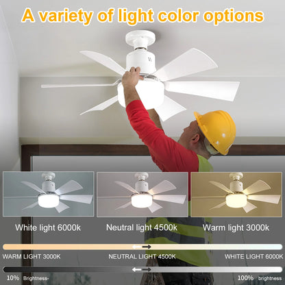 Low Profile LED Ceiling Light with Fan - Modern 52cm Flush Mount Silent Fan with Remote - Stepless Dimming & 3-Speed Adjustment for Bedroom