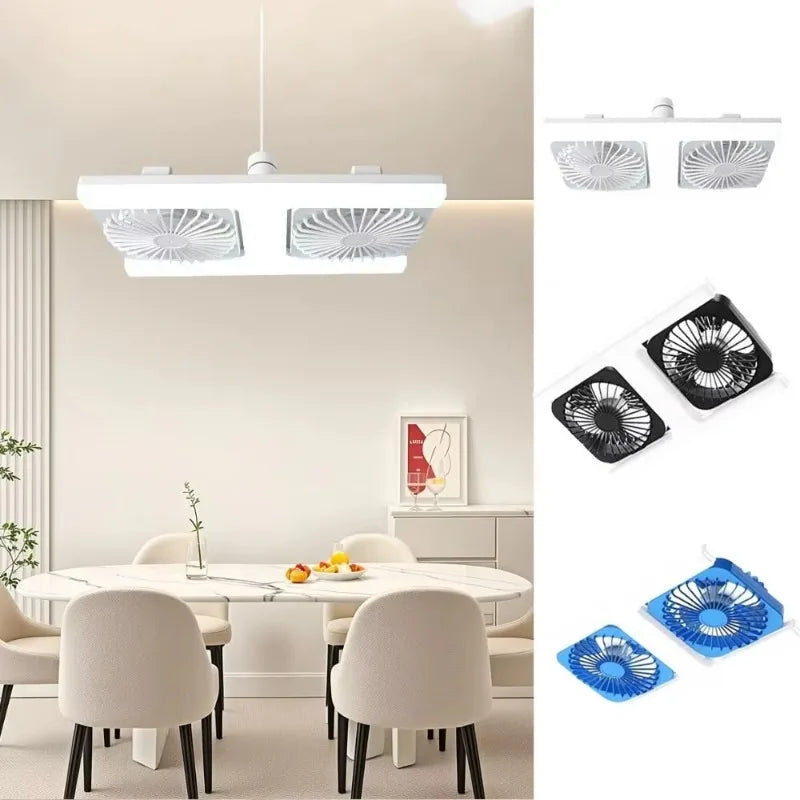 Dual Fan LED Ceiling Fan Light E27 Screw Base Silent Large Airflow Lamp for Bedroom Kitchen Home