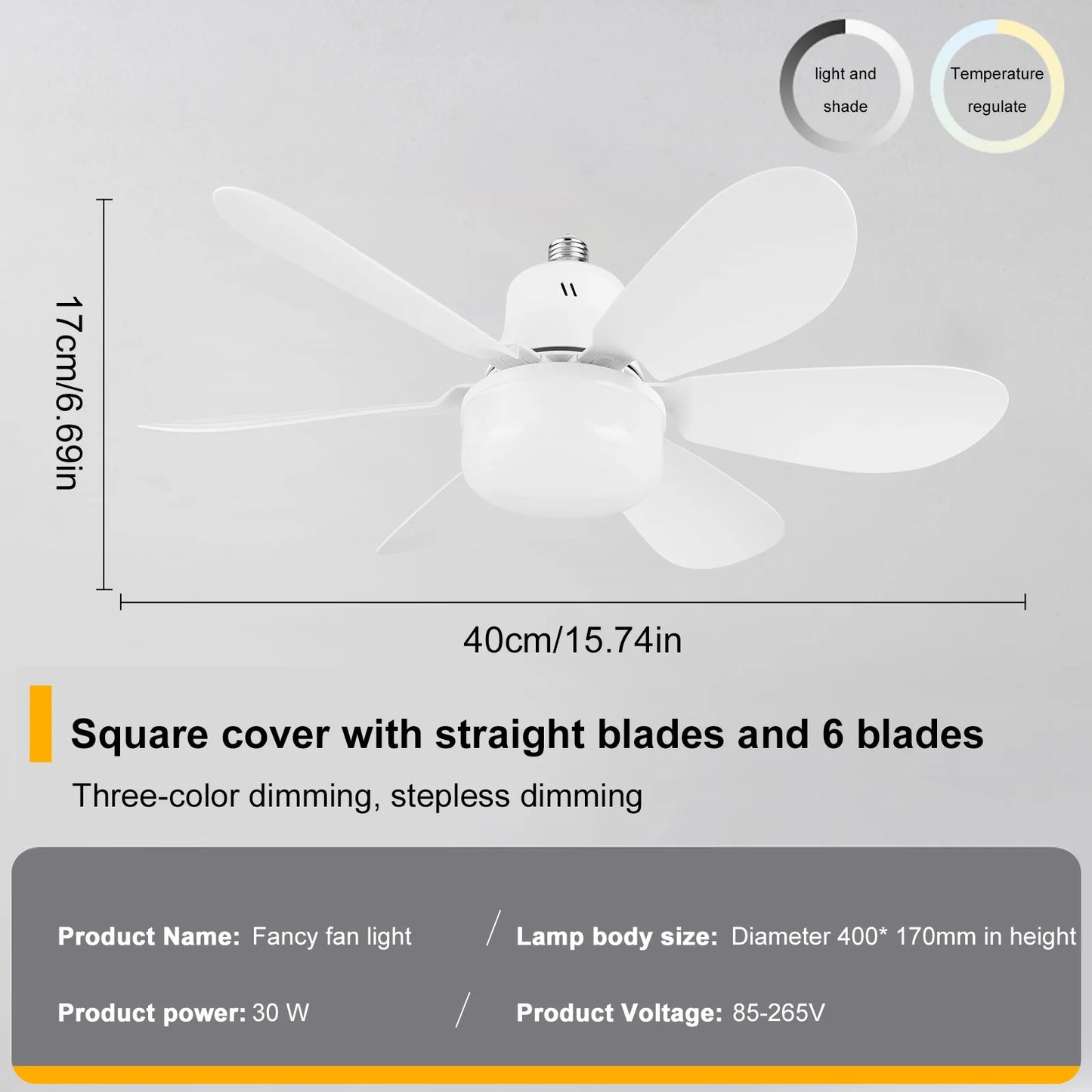 Low Profile LED Ceiling Light with Fan - Modern 52cm Flush Mount Silent Fan with Remote - Stepless Dimming & 3-Speed Adjustment for Bedroom
