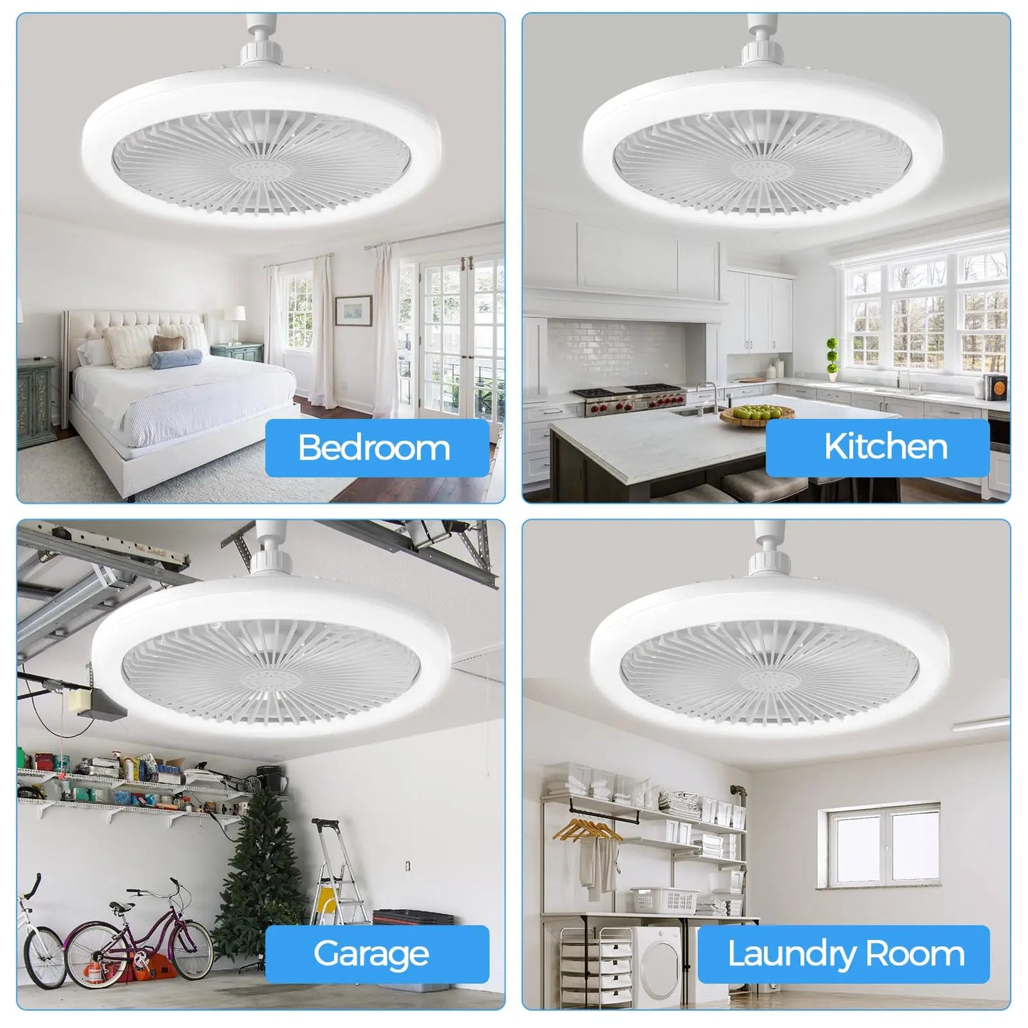 Screw-In Socket Ceiling Fan with LED Light - Easy E27 Plug-and-Play Installation - 3-Speed Silent Fan with Dimmable 3-Color Lighting