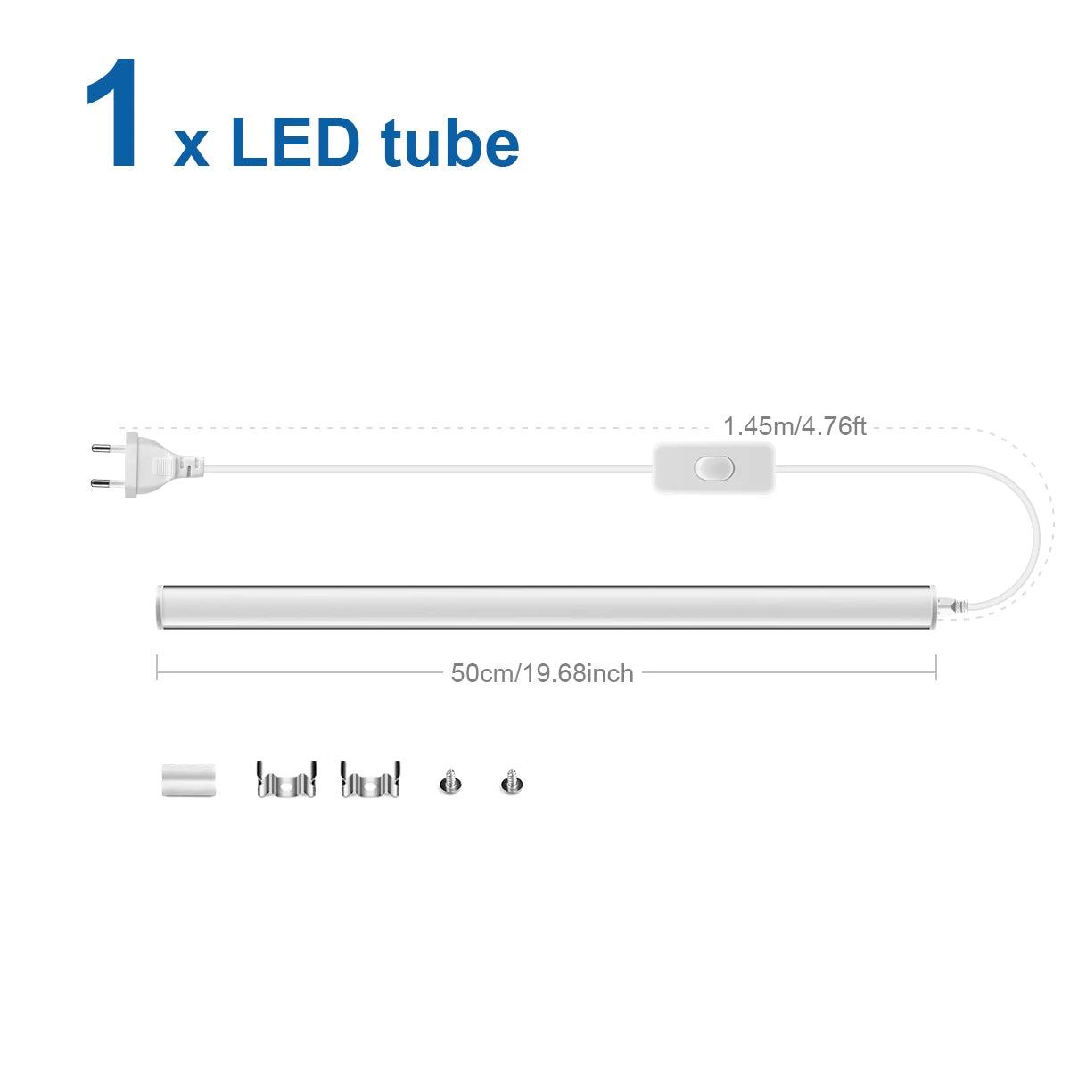 20-Inch T5 LED Tube Light with Switch - 1.64ft Under Cabinet Bar Lamp - Universal 110V-220V Plug-in Ceiling Light for Kitchen & Home
