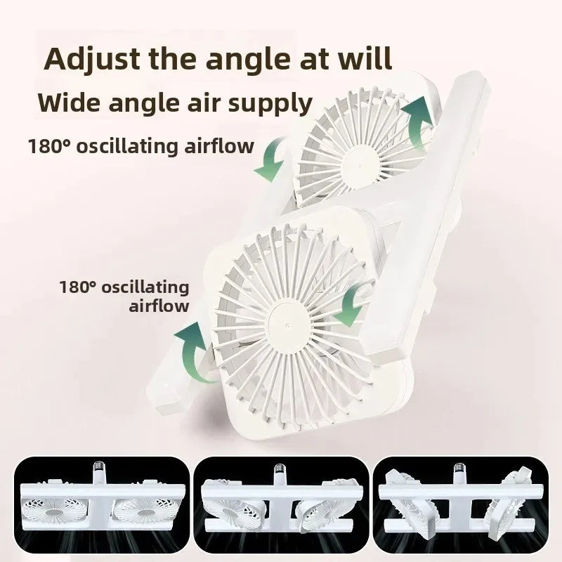 Dual Fan LED Ceiling Fan Light E27 Screw Base Silent Large Airflow Lamp for Bedroom Kitchen Home